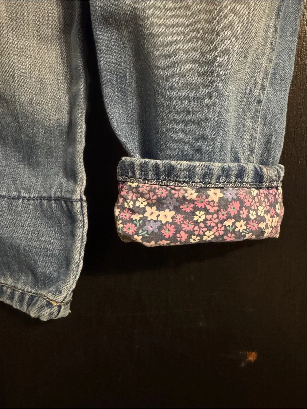 OshKosh B'gosh Light Blue Denim Overalls with Pink Floral Trim